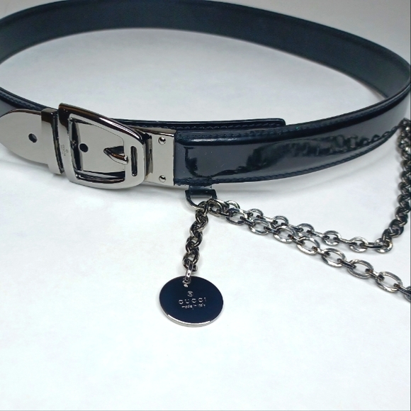 Gucci Tom Ford Era Patent Leather Black Chain Drop Belt - Picture 6 of 6